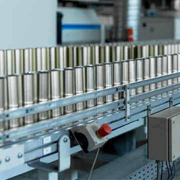 Closeup of a conveyer belt in a factory