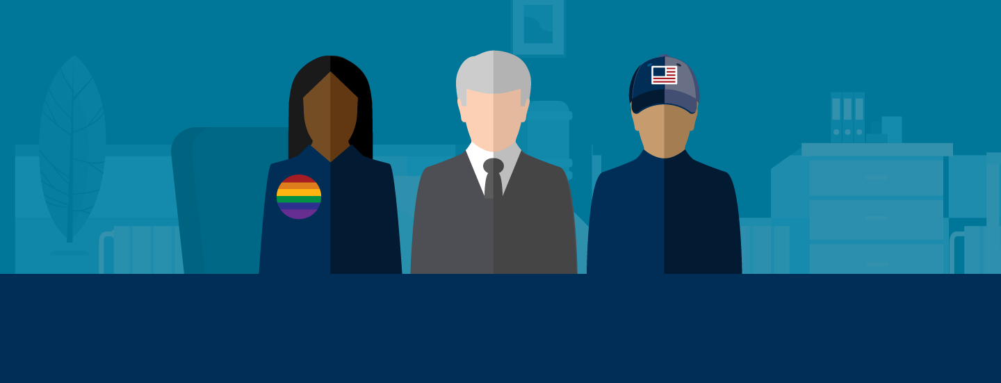 digital illustration of three people in various professional outfits and uniforms
